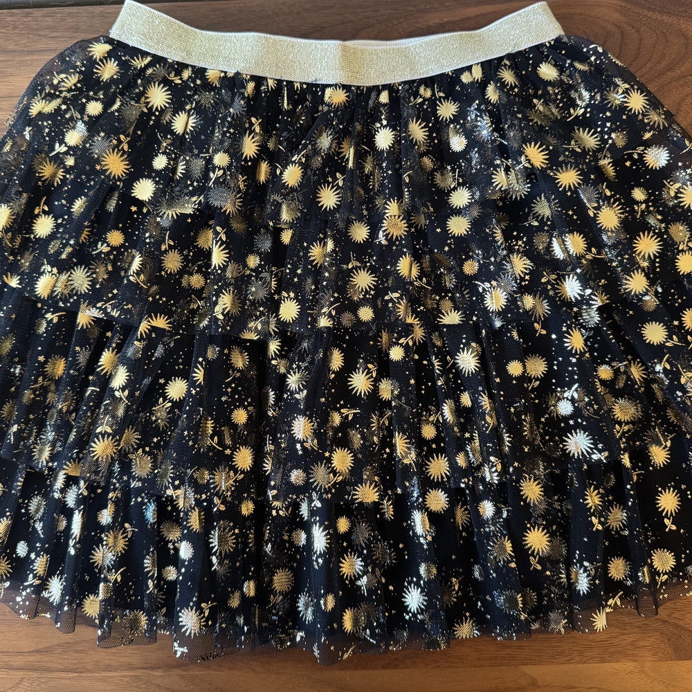 Crewcuts Elegant Black and Gold Lace Ruffle Mini Skirt